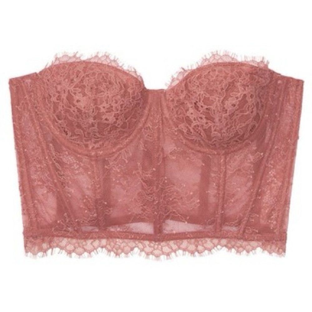 Victoria’s Secret HOLIDAYS/Dream Angel Pink Rhinestone Lace Bra Corset Bustier - Picture 2 of 11